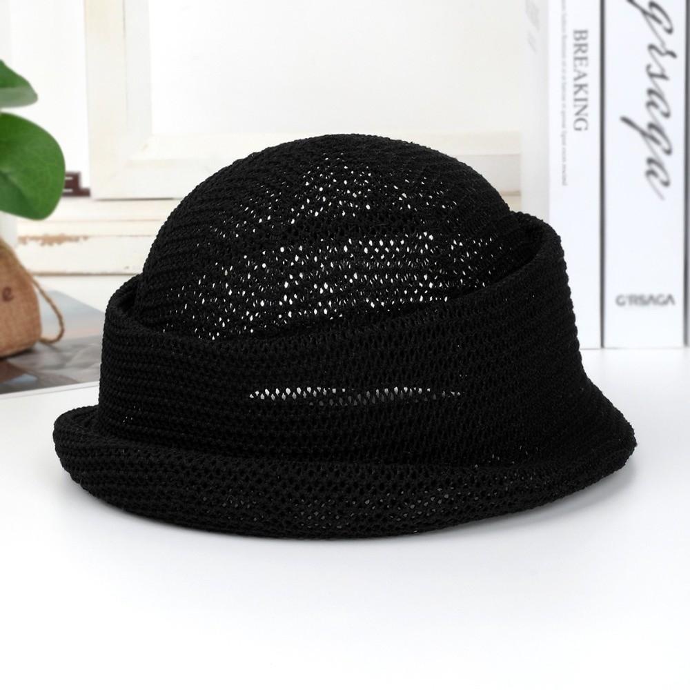 Summer Straw Pillbox Hat Curled Edge Circle Top Straw Hat Sun Basin Hat