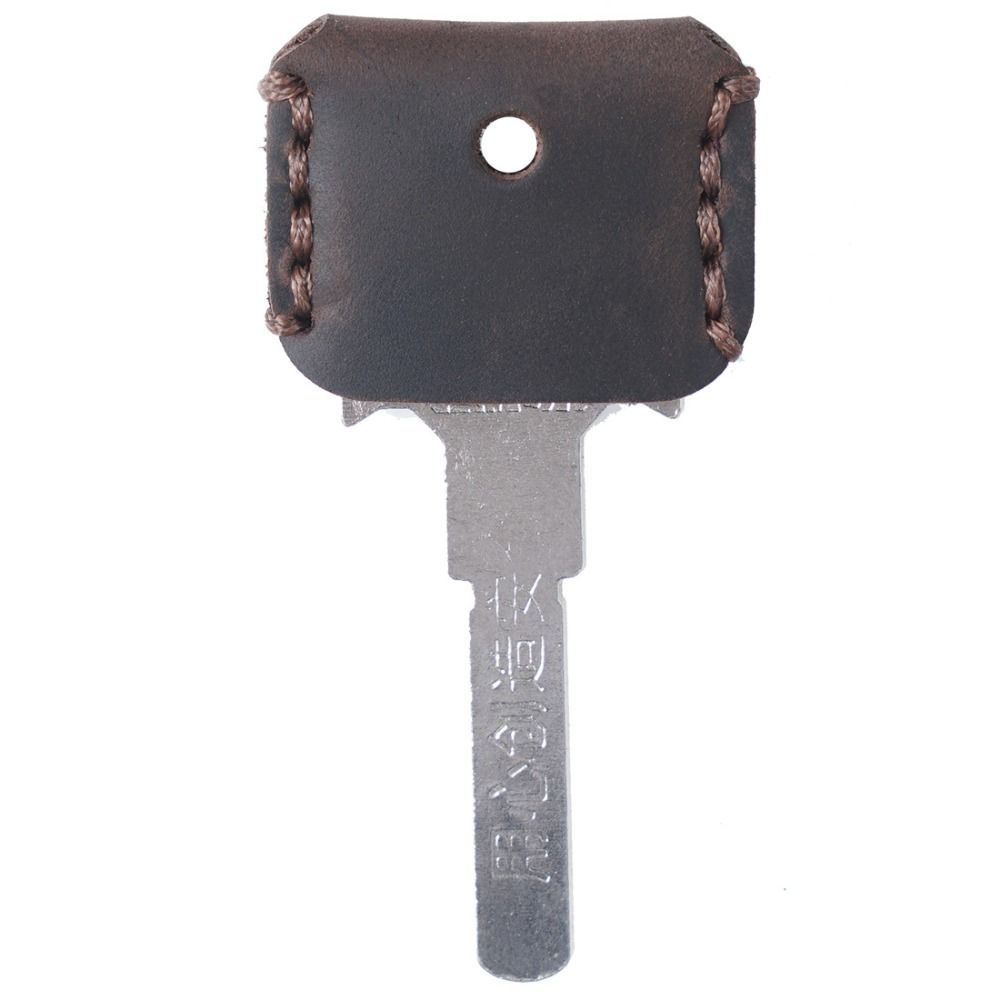 Solid Color Leather Keychain Crazy Horse Leather Key Case Retro Key Cover Cap  Key Decoration