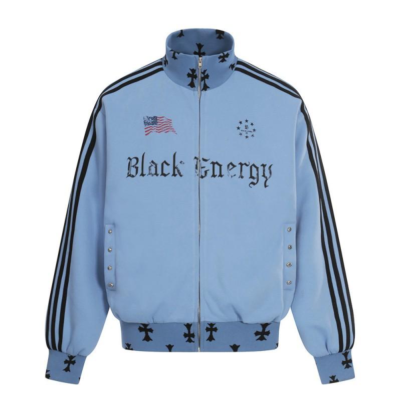 Mens Oversized Stand Collar Cotton Blend Hoodless Jacket With Letter Print - Streetwear Casual Outerwear Fall