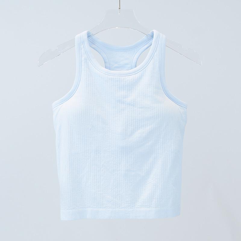 Women's High Elastic Knitted Ribbed Yoga Tank Top with Built-in Chest Pads, Waist Cinching, and Comfortable Summer Fit