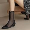 New Soft Leather Women's Boots for Summer 2025, Breathable Mesh with Perforated Thick Heels and Anti-slip Women's Cool Boots