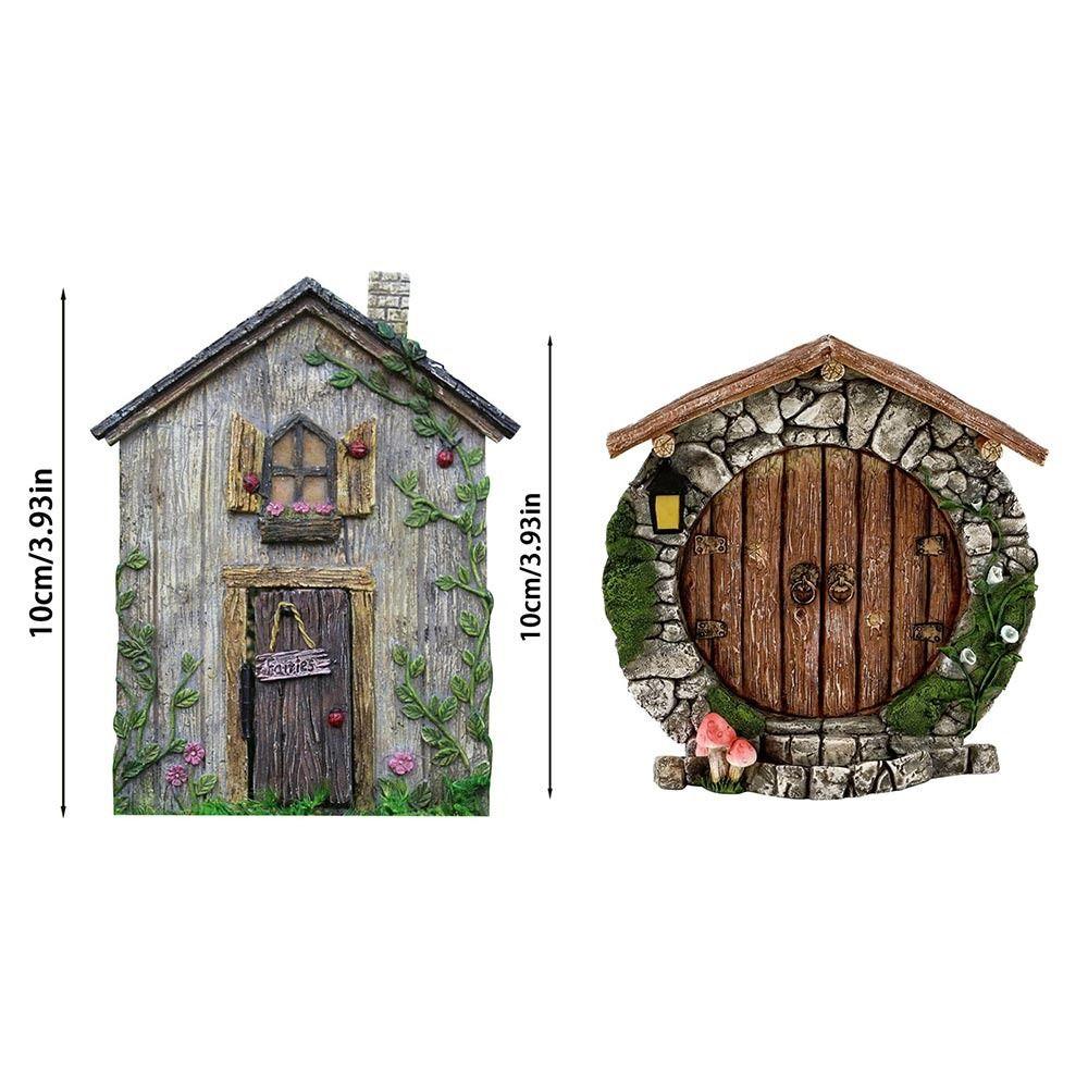 Engraved Design Lawn Ornament Decoration Wooden Yard Art Miniature Fairy Gnome Fairy Door Windows Door Figurines Garden Decor
