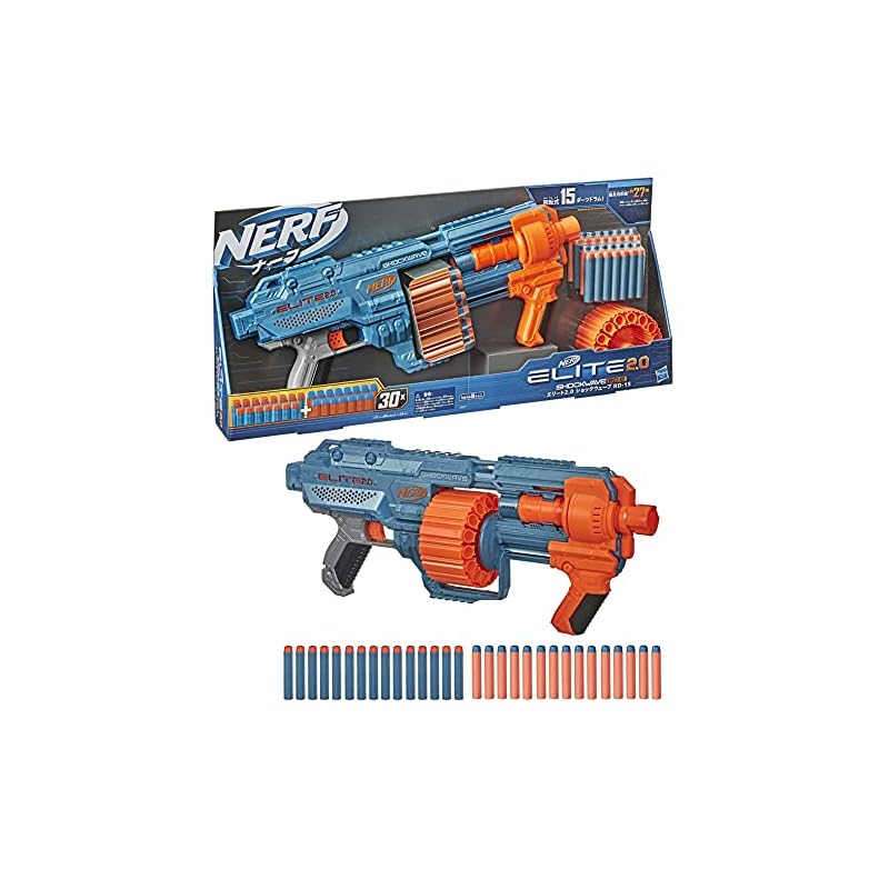 Hasbro Nerf Elite 2.0 Shockwave RD-15 Ручной бластер, Быстрая стрельба, Возраст 8+, Включает 30 официальных дротиков Elite, Вращающийся барабан на 15 дротиков +