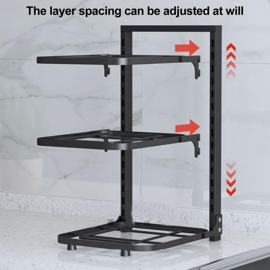 Multi-Layer Pot Storage Rack Strong Load-bearing Hollow Design Adjustable Cabinet Under-Sink Pan Rack Cookware Holder