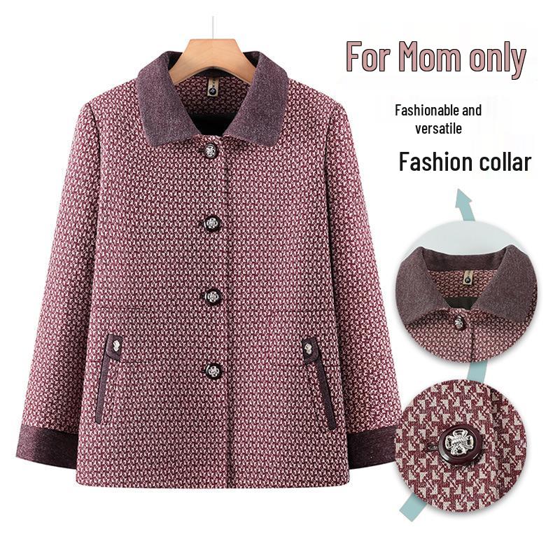 2026 New Spring/Autumn Plaid Cardigan for Middle-aged and Elderly Women - Stylish Grandma Jacket