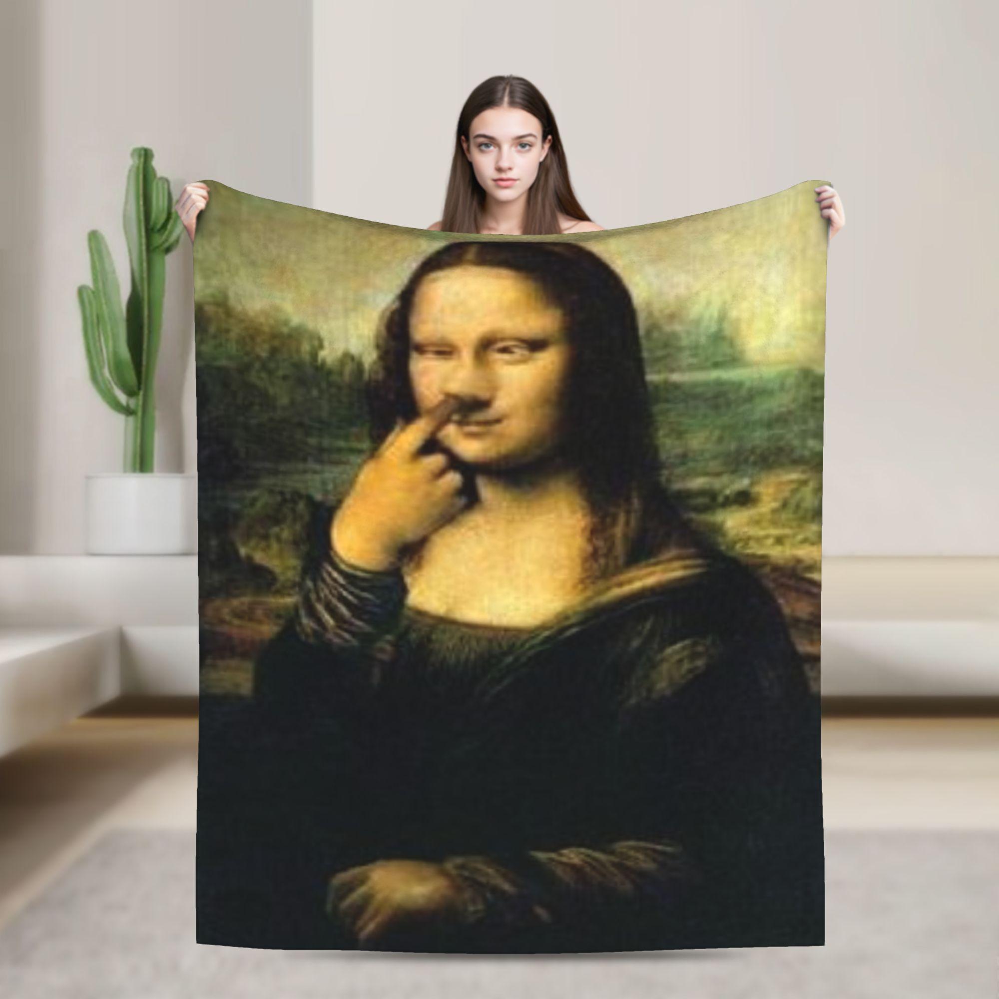 Van Gogh Style Art Mona Lisa Blanket Adults  Flannel Throw Blanket For Living Room Cozy Quality Bedspread Gift 75x90cm