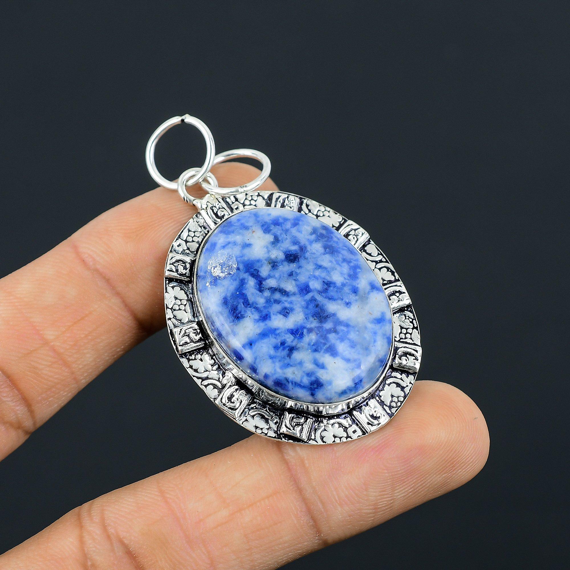 

Sterling Silver Oval Sodalite Stone Third Eye Chakra Wedding Bezel New Pendant