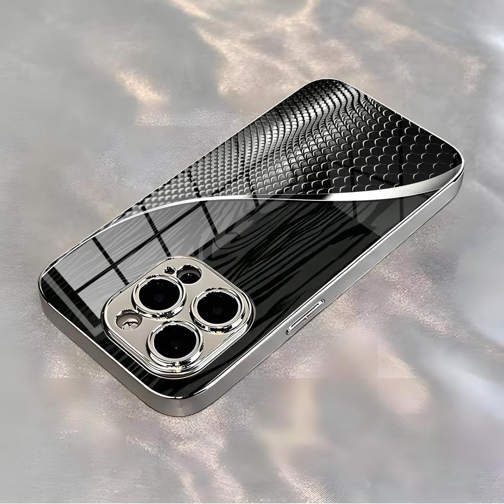 Simple silver textured pattern Phone Case For iPhone17 16 16e 15 14 13 12Plus Mini Pro Max Electroplated glass Phone Case