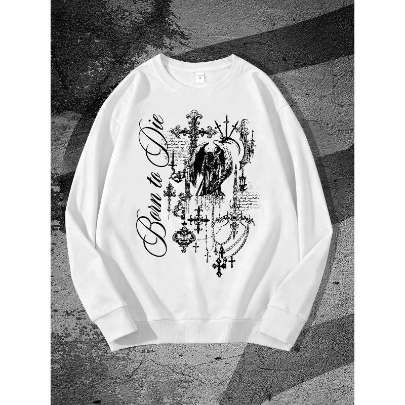 Y2K Gothic "Born to Die" Print Sweatshirt - Oversized Loose Fit Crewneck Pullover with Dark Grunge Style, Non- Top