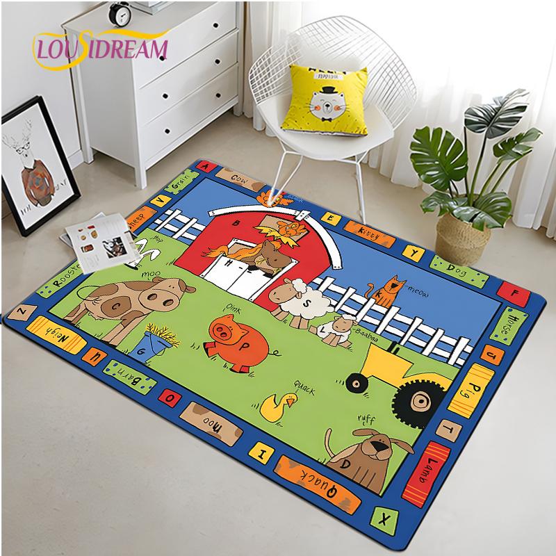 IMIKEYA Dětská hrací podložka Kolekce Hrací čas Abeceda ABC Roční období Měsíce Ovoce a Tvary Vzdělávací koberec do herny ložnice