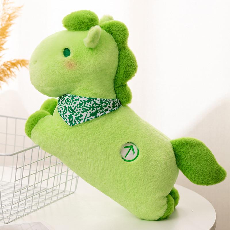 Green Plush Horse Toy With Mosaic Scarf Decor And Embroidery Design For Kid Gift