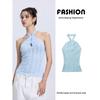 Za2025 Summer New Women Clothes Versatile Slim Fit Stretch Tight Neck Collar Backless Sleeveless Vest Style Top