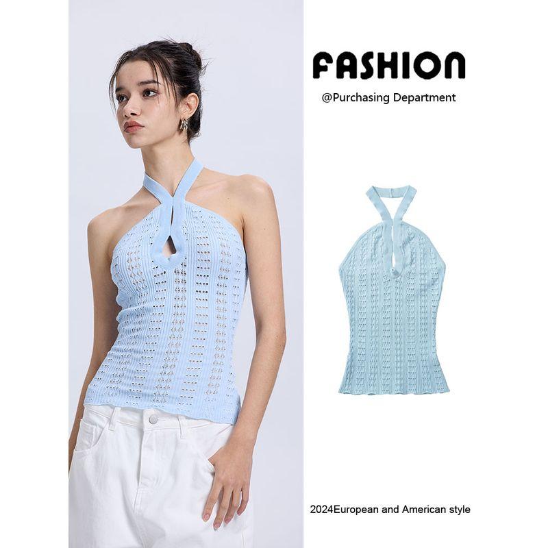Za2025 Summer New Women Clothes Versatile Slim Fit Stretch Tight Neck Collar Backless Sleeveless Vest Style Top