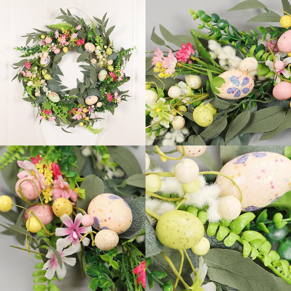 Easter Colorful Egg Wreath Artificial Flowers Eucalyptus Garland for Wall Decoration