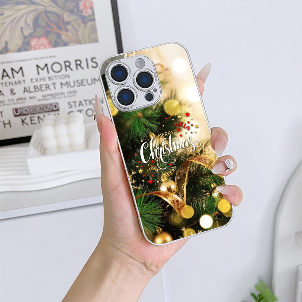 

Чехлы для телефонов Ae115 Merry Christmas Happy New Year из гальванизированного стекла для Samsung S24 S25 Ultra iPhone 16 Xiaomi Redmi, полная защита объектива, задняя крышка for iPhone 6/6S