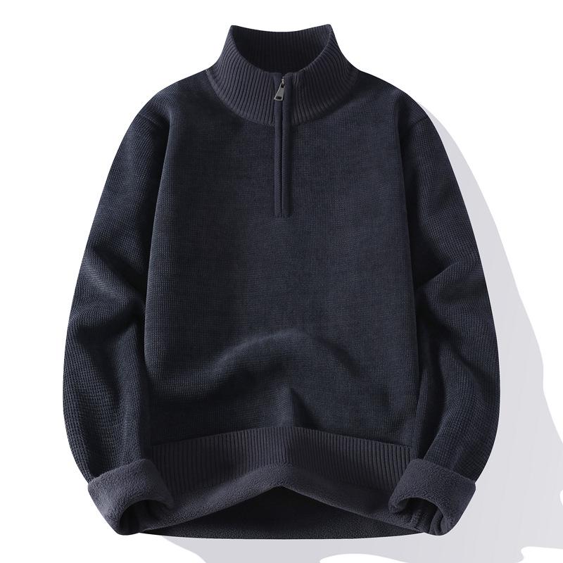 Men's Trendy Woolen Half-Zip Sweater with Velvet Lining - Warm Stand Collar Knitwear