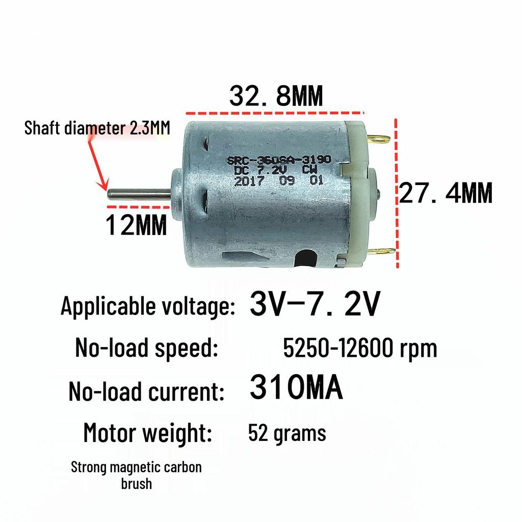 360 Mini DC Motor 3-7.2V, Strong Magnet, High Torque, Carbon Brush for DIY Models