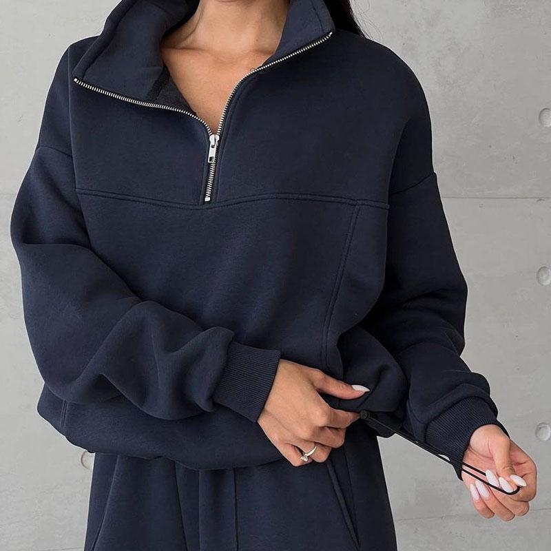 Autumn Winter New Sweapants Suits Women Stand Collar Zipper Sweatshirt 2 Pc Sets Solid Casual Women Pants