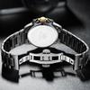 Orologio da polso OLEVS da uomo al quarzo elegante multifunzione acciaio inossidabile impermeabile luminoso data analogico maschile moda studente azienda uomo nero