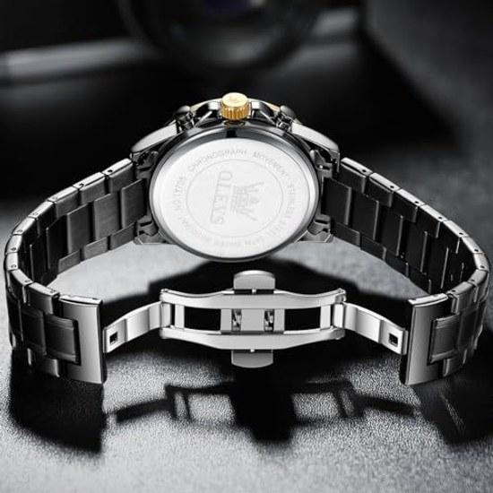 Orologio da polso OLEVS da uomo al quarzo elegante multifunzione acciaio inossidabile impermeabile luminoso data analogico maschile moda studente azienda uomo nero