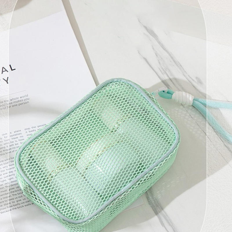 Portable Travel Makeup Bag Mini Grid Storage Bag Breathable Cosmetic Storage Pouch Compact Size Single Color
