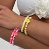 Cross Mirror Bohemian Soft Pottery Flower Elastic Bracelet, Beach Vacation Colorful Beaded Bracelets For Women