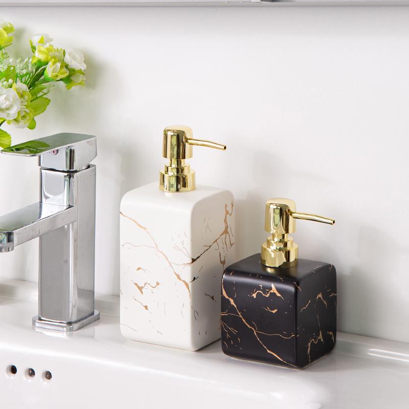Modern Gold-plated Marbled Ceramic Lotion Bottle Shampoo Shower Gel Dispensing Empty Bottle Soap Dispenser Bathroom Accessories