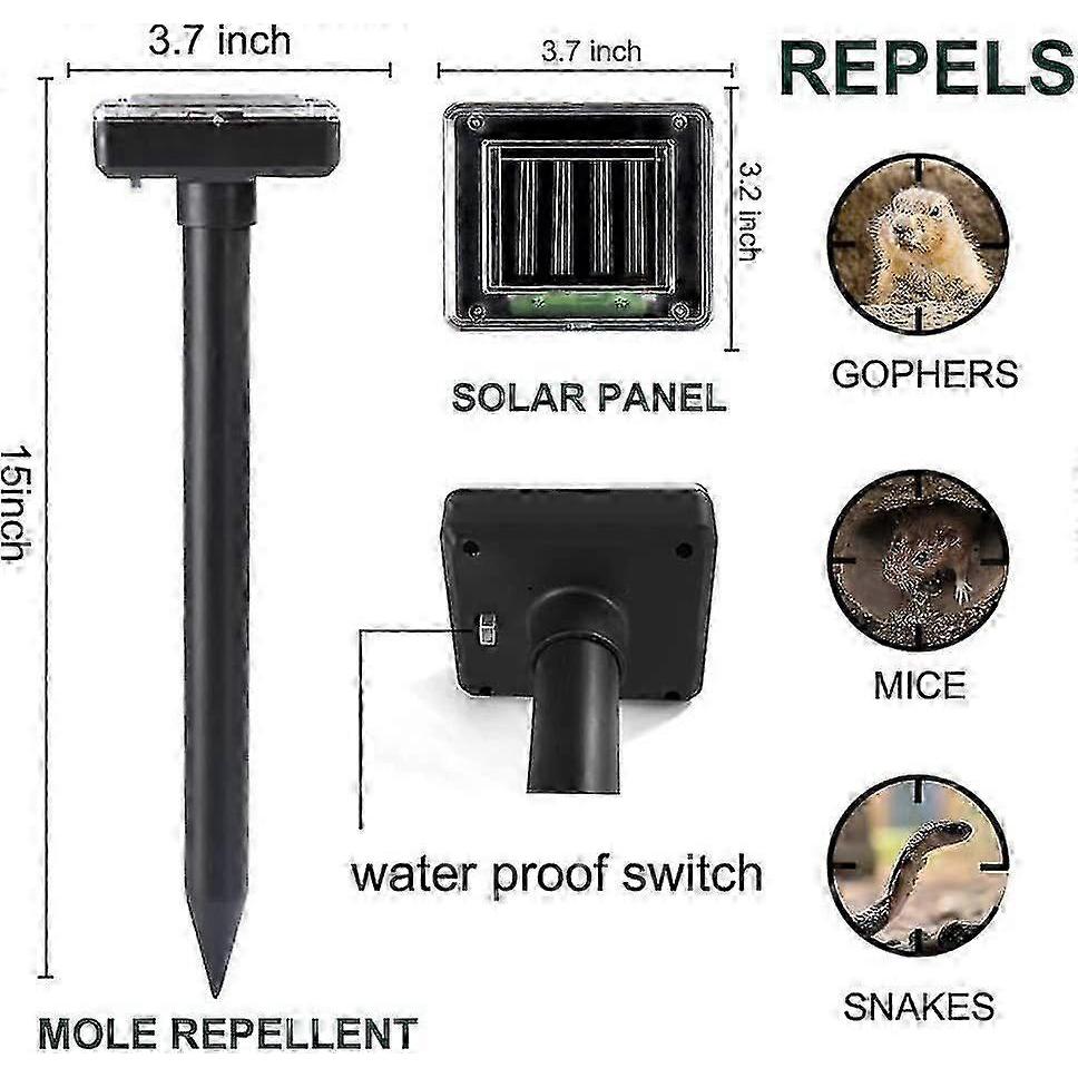Mole Repellent 4pcs,solar Repellent For Moles,sonic Mole Deterrent Devices,ultrasonic Repellent For Gopherfor Outdoor Lawn Garden -CN-AA