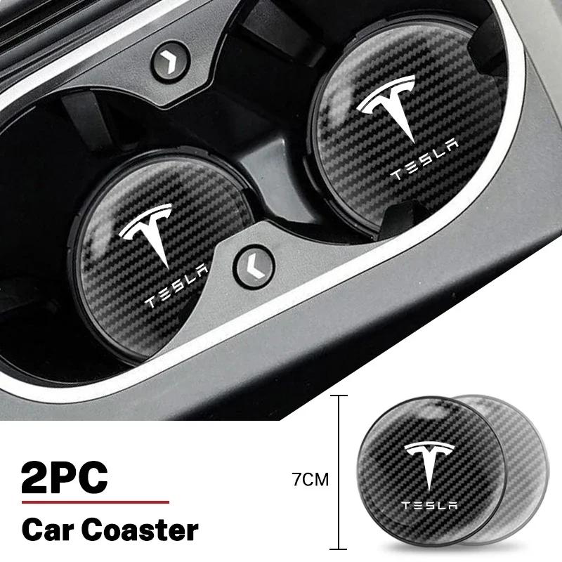 Car Sticker 2025 Hot For Tesla 2PCS Car Coaster Silicone Water Cup Slot Non-Slip Mat PVC Pads Model 3 Y S X 2021 Roadster Cybert
