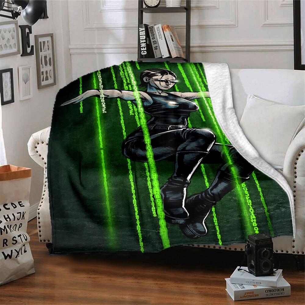 1pc The Matrix Flannel Throw Blanket - HD Printed Lightweight Soft Warm All-Season Blanket for Sofa, Bed, Travel, Camping 027