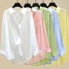Korean Style Loose Casual Long Sleeve Shirt Pure Color Mid Length Flowy Blouse