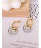 French-Inspired Trendy Double Ring Detachable Titanium Steel Stud Earrings, 18K Gold-Plated Jewelry F539.