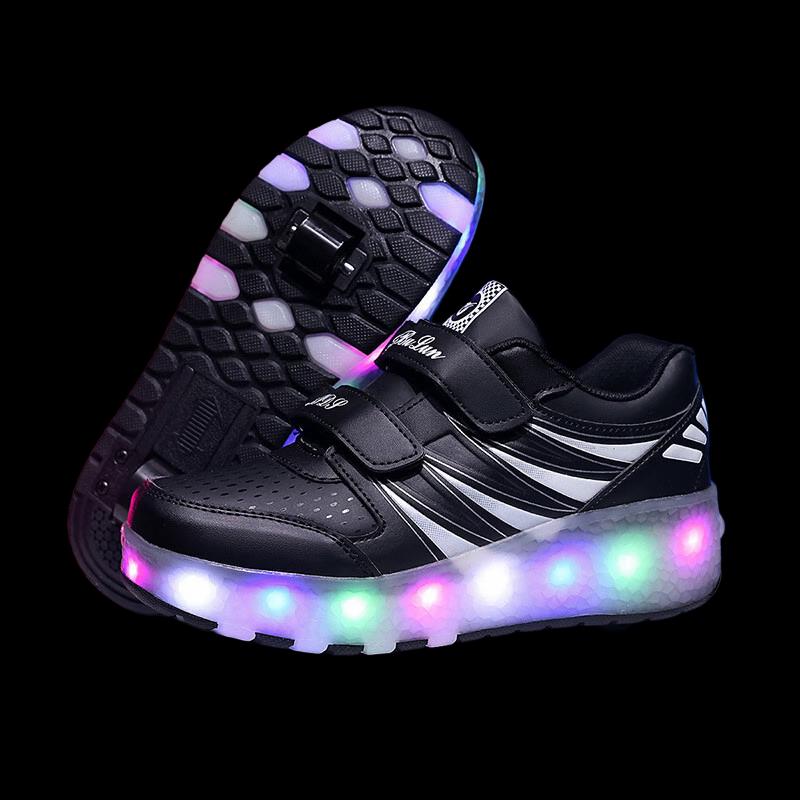 Bo Zong Girls LED Light-Up Double Wheel Roller Skate Shoes 27