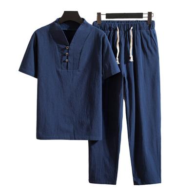 T-shirt pantalon costume à la mode poches boutons hommes été survêtement couleur Pure chemise pantalon ensemble hommes chemise pantalon ensemble hommes vêtements
