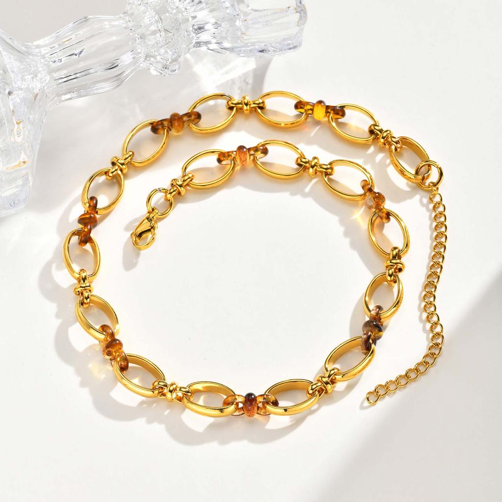 Chunky Gold Plated Stainless Steel Necklace For Women, Oval Thick Link Chain Choker Necklace, Waterproof Fashion Jewelry Gift
