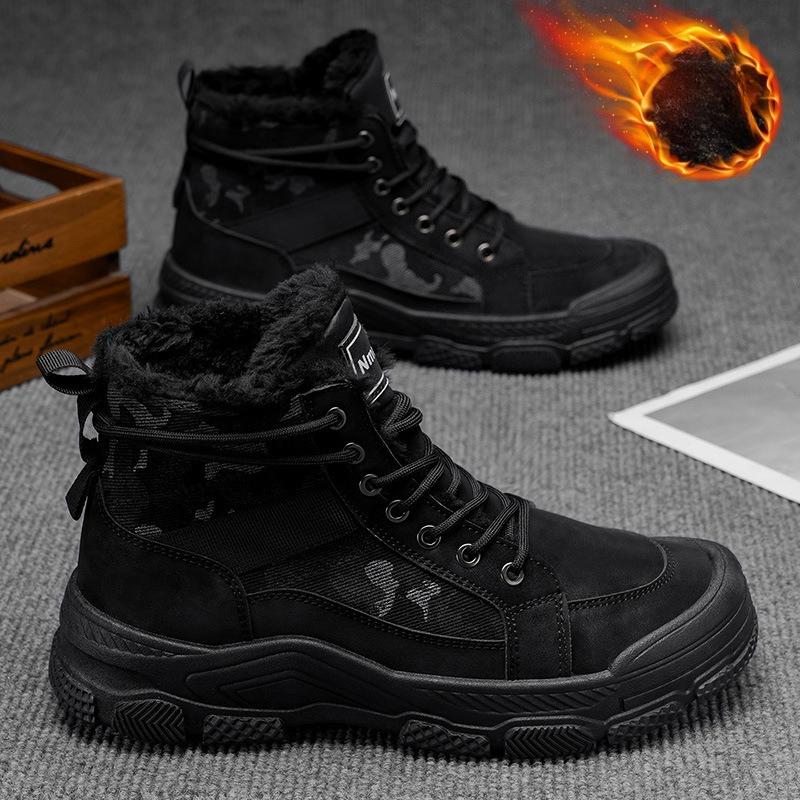 Men's Short Boots 2026 Winter New Plush Thicken Outdoor Non Slip High Top Shoes Comfortable Fashion Cross Tied Warm Cotton Shoes