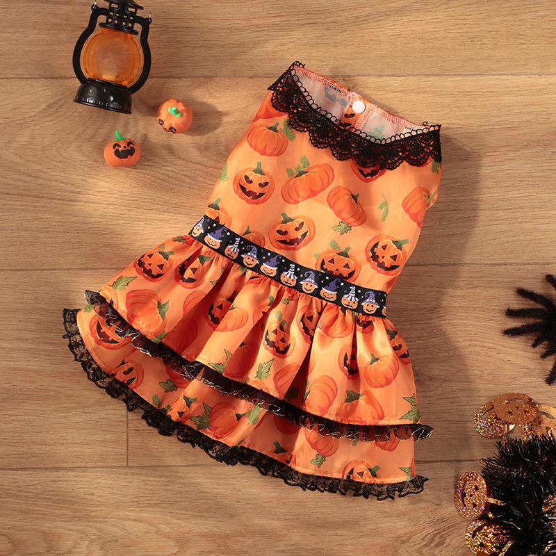 Halloween Dog Costume Funny Dog Dress Pumpkin Pattern Pet Lace Skirt Chihuahua Pug Bichon Puppy Festival Supplies Dog Clothes