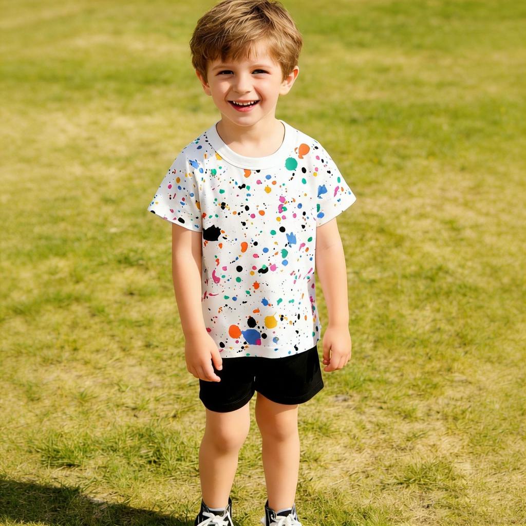 Boys Summer Korean Cartoon Short Sleeve T Shirt for Toddlers and Kids