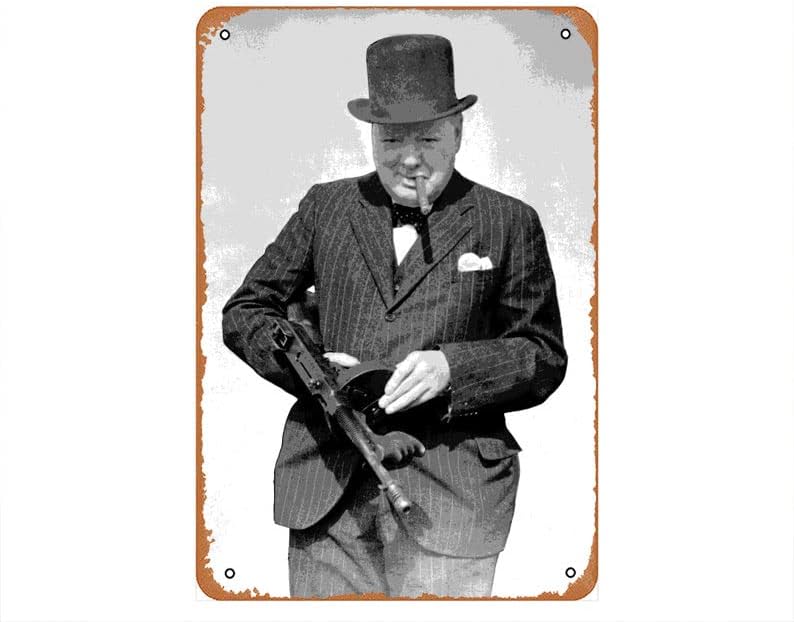 Vintage Metal Tin Sign Retro Metal Sign Churchill British Prime Minister Pop Art Illustration Historical World War H 20x30cm(7.8x11.8inch)