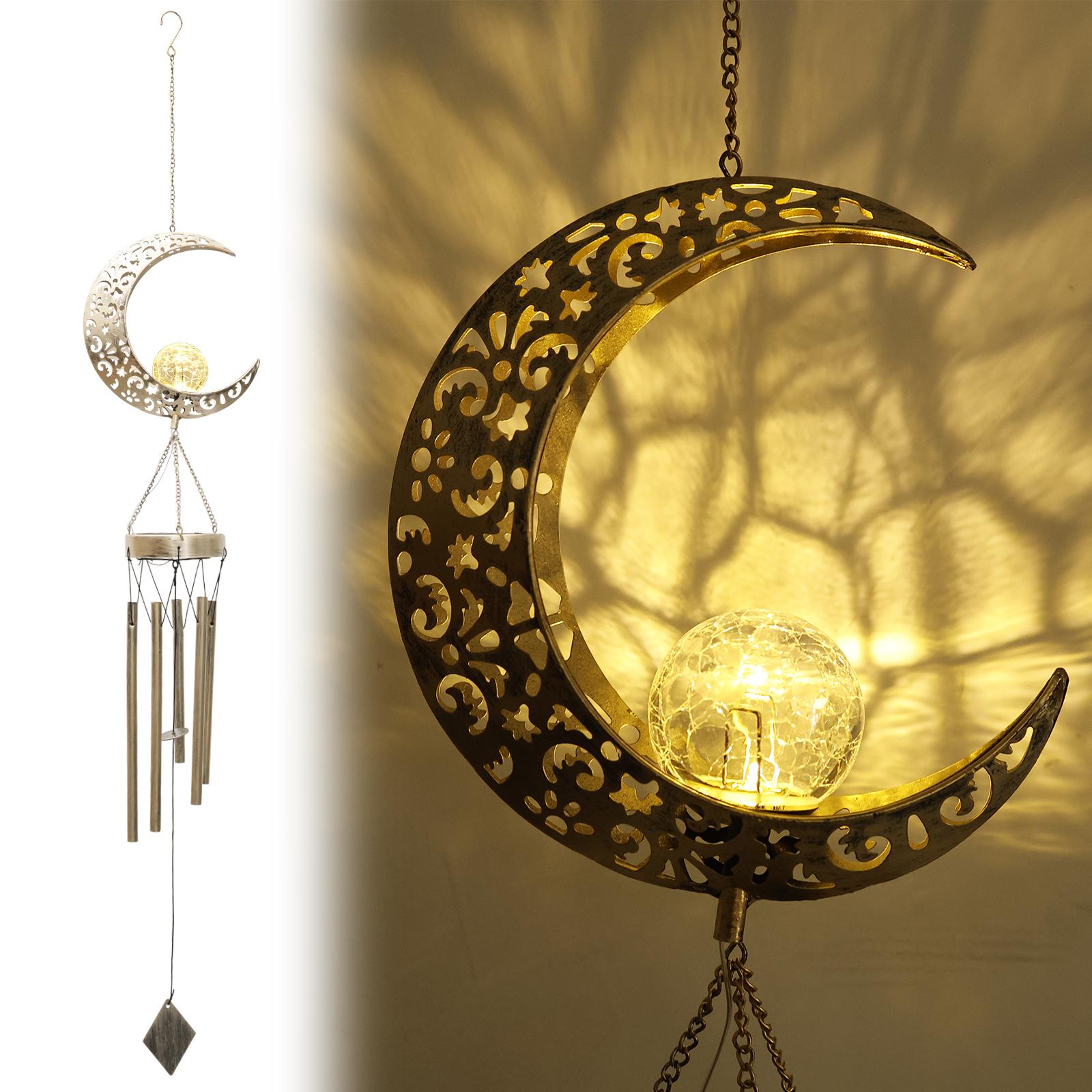 Moon Solar Light Wind Chime Waterproof Outside Hanging Solar Wind Chime Unique Solar Wind Chimes for Yard Balcony Window Bedroom