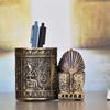 Egyptian Themed Decorative Pen Stand With Intricate Design Resins Craft Pencil Holder Organizers For Modern Home Accent