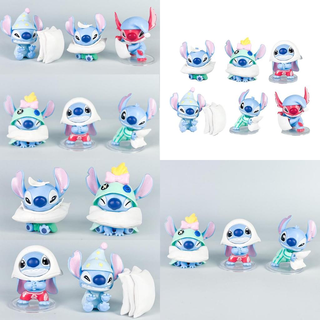 6 Pcs Stitch Sleepwear Pillow Design Mini Model Desktop Ornament Decor Set For Kids And Fans