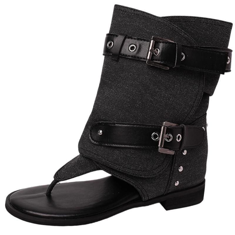 Fashion Retro Short Boots Belt Buckle Thick Heel Toe Human Cool Boots Women's Design Sense Versatile Trouser Tube Boots