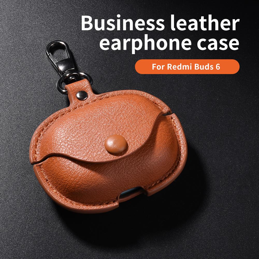 For Xiaomi Redmi Buds 6 Charging Case Cover Leather+PC Earbuds Protective Case