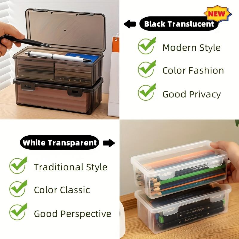Schwarze Transparente Kunststoff-Aufbewahrungsbox mit Deckel für Stifte, Bleistifte, Marker, Schulbedarf & Büroorganisation, Schreibtisch-Organizer