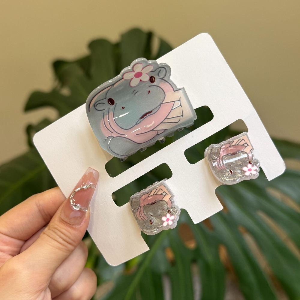 1/3Pcs Flower Small Shark Clip Set Acrylic Cartoon Capybara Hair Clip Miss Hippo Hair Claw  Girls