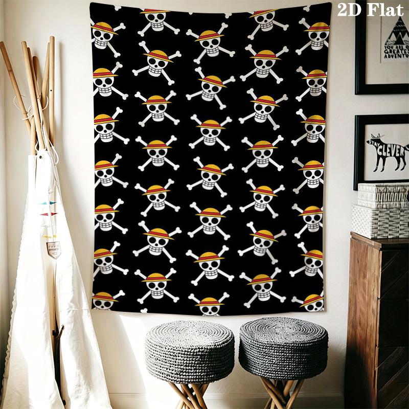 One Piece Straw Hat Pirates Wall Tapestry Aesthetic Wall Hanging Printed Fabric Blanket Decorative Tapestries For Bedroom Living Room Home Decor