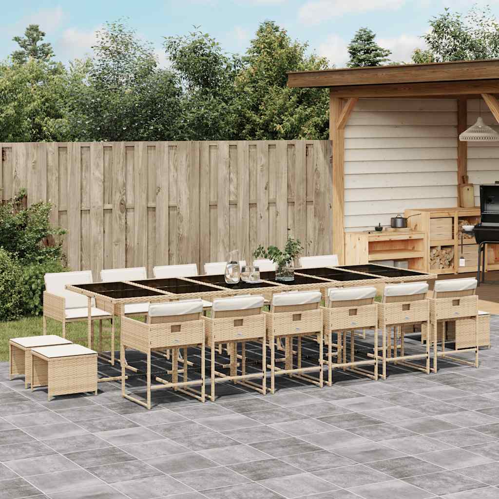 Vidaxl 17-Cz. Garden Furniture Set With Cushions, Beige, Poly Rattan