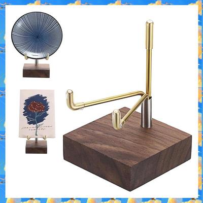 FTS 2Pcs Small Display Stand Adjustable Metal Arms And Wooden Base -Decorative Plates Display Stand Easel Holder For Crystal