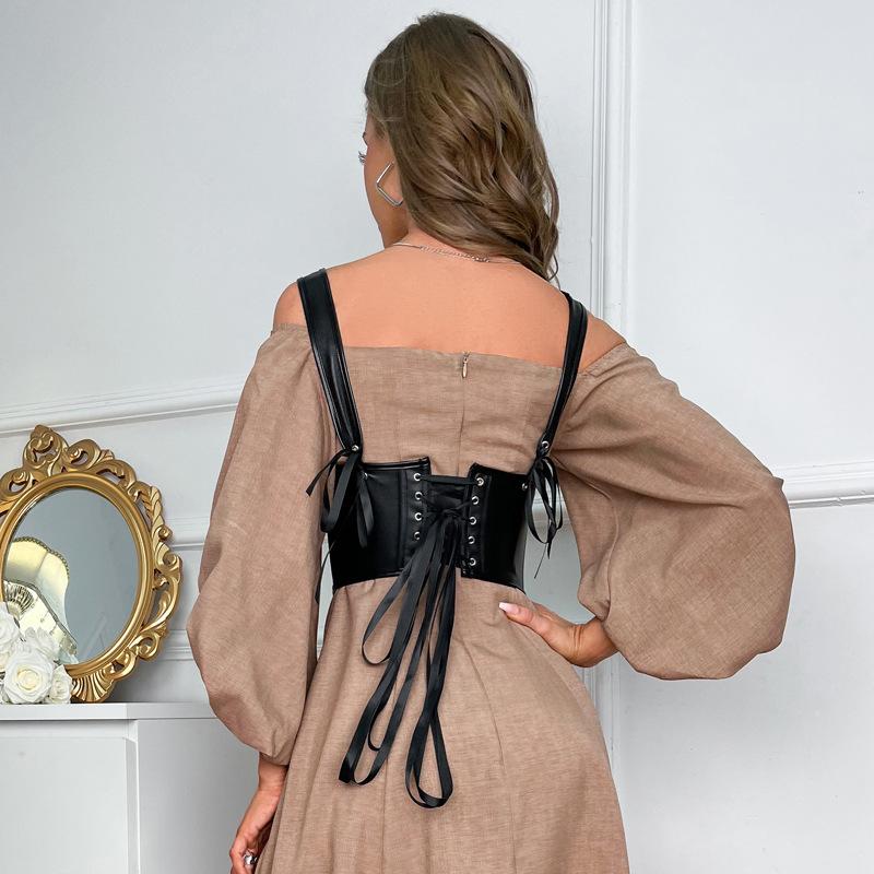Neues Shapewear-Set, Kordelzugträger, sexy Korsett, Leder-Außenschlinge, kleine Weste.